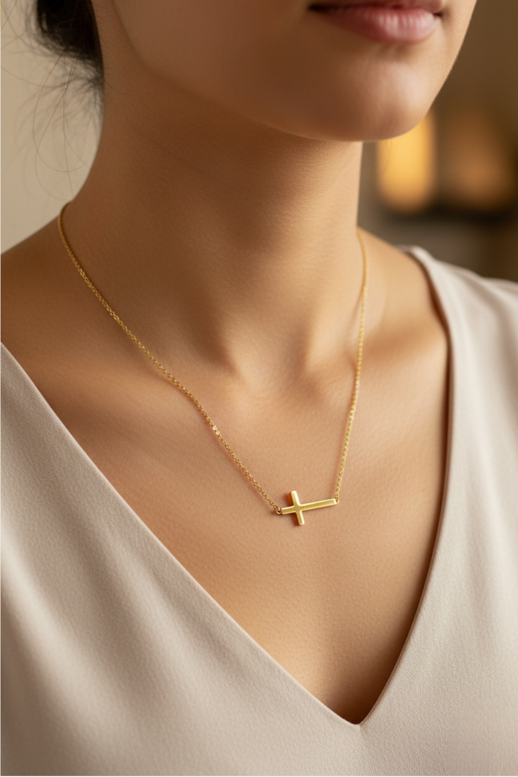 Collier Croix Femme Croix Latérale Or