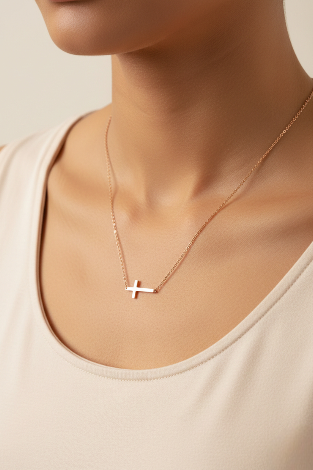 Collier Croix Femme Croix Latérale Or Rose