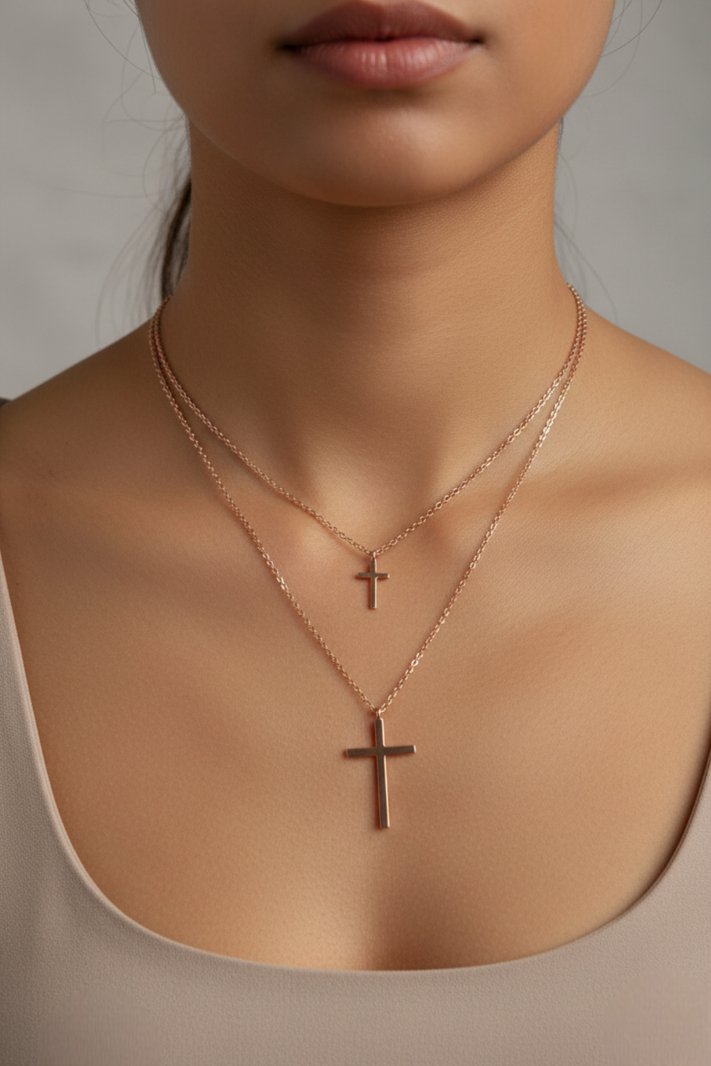 Collier Croix Femme Double Chaîne Croix