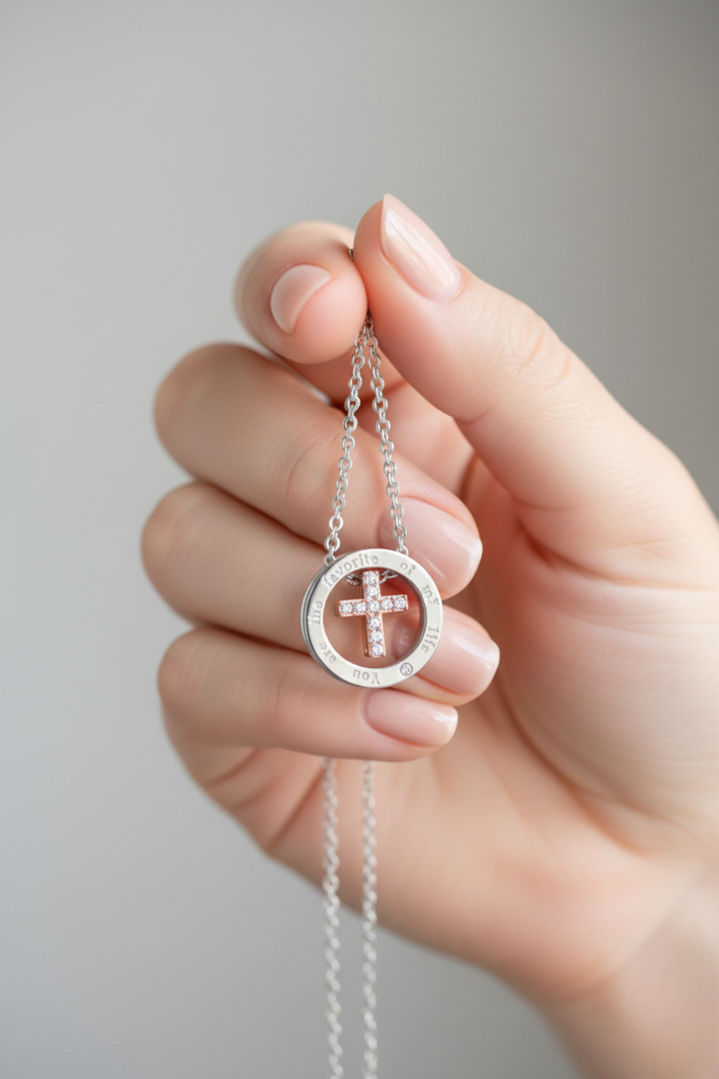 Women's Cross Necklace<br> Rose Gold Cubic Zirconia