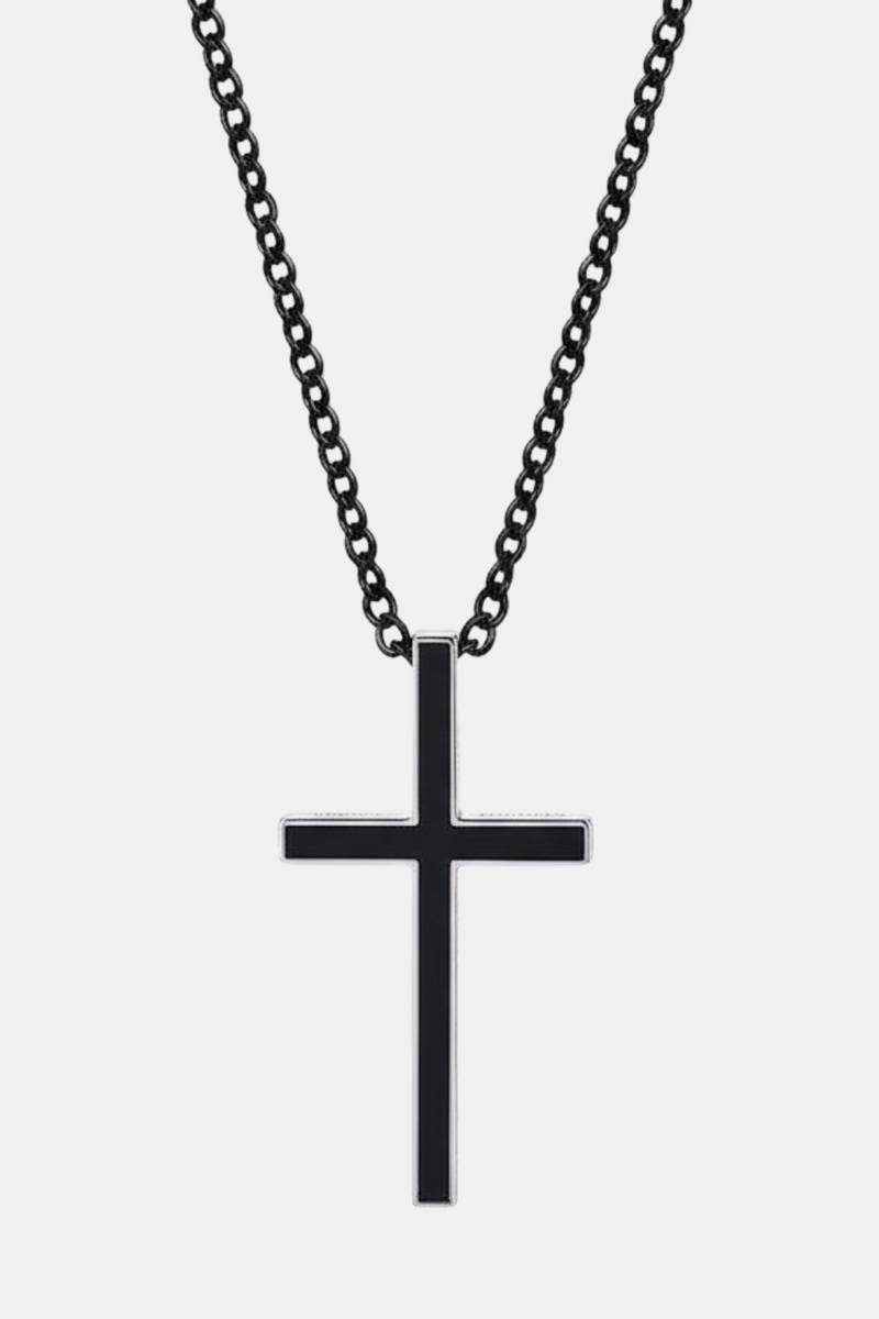 Collana con croce da uomo<br> Nero e argento