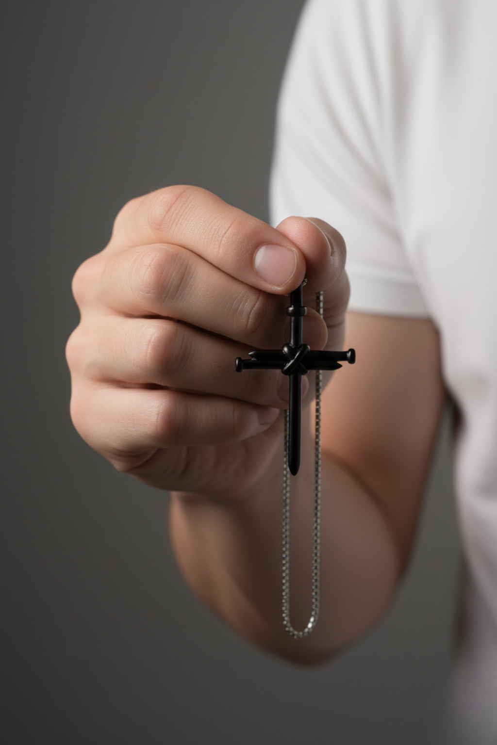 Collar Cruz Hombre<br> Clavos Negro