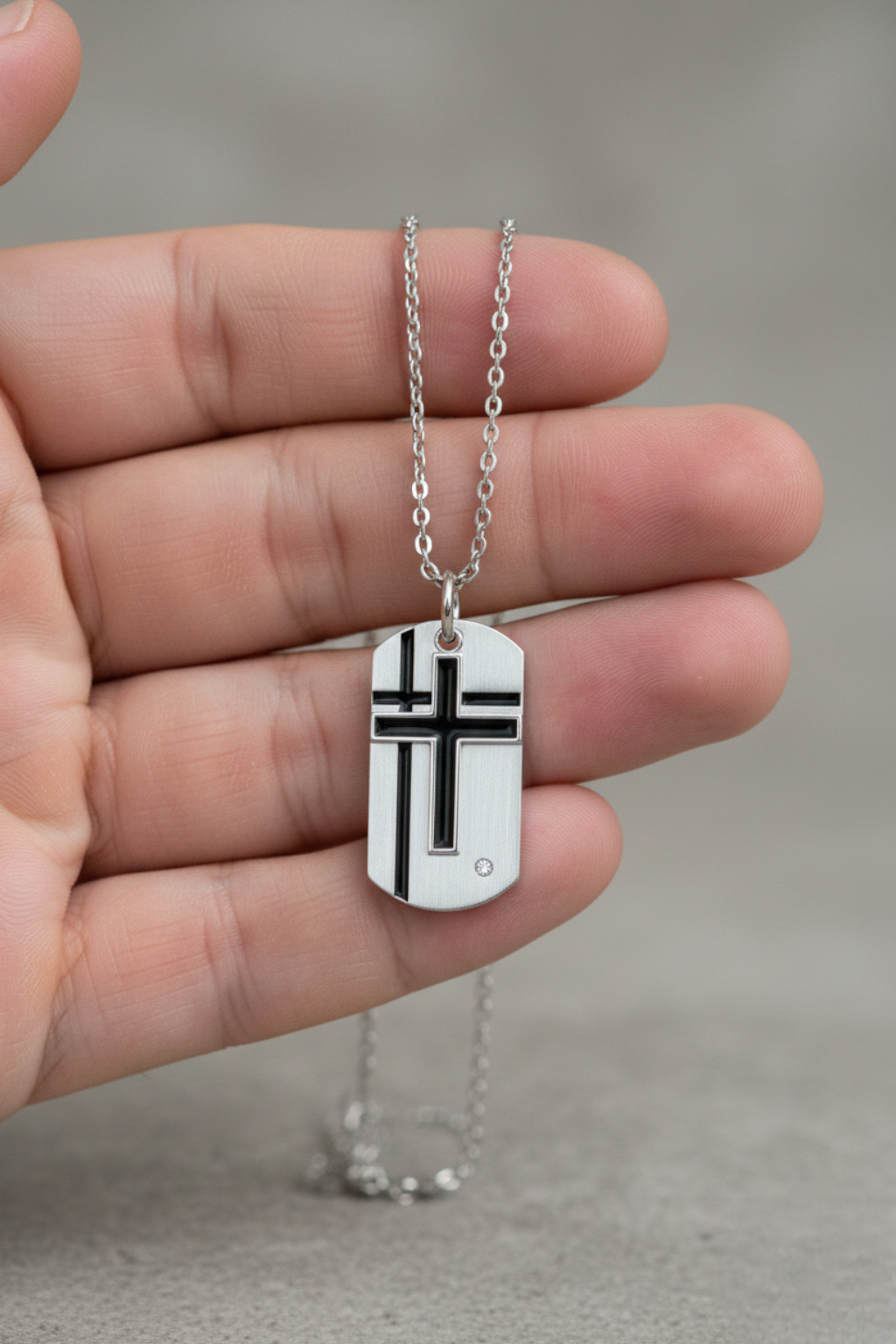 Collar Cruz Hombre<br> Collar Cruz y Placa