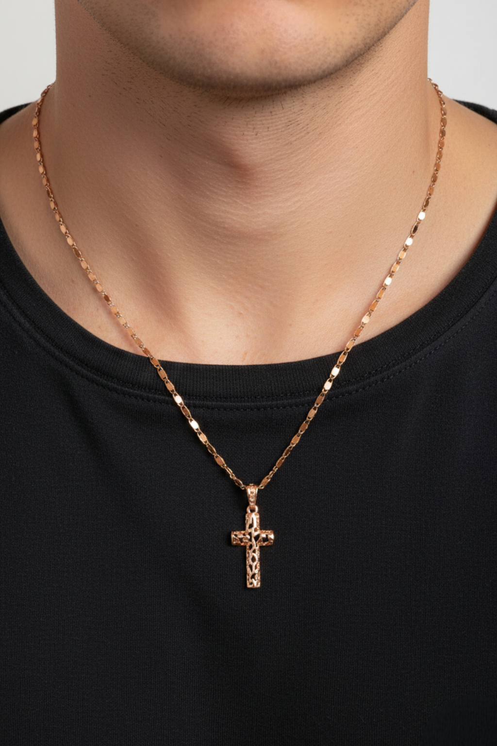 Collier Croix Homme  Croix Or Rose Creuse
