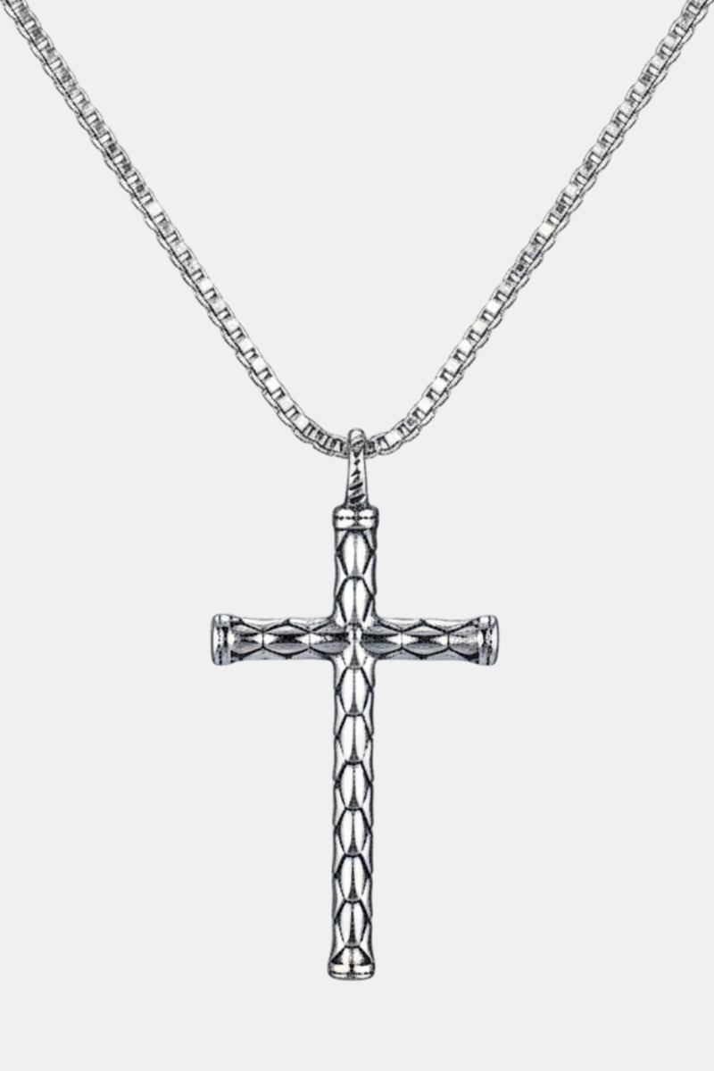 Men's Cross Necklace<br> Rustic White Gold Cross