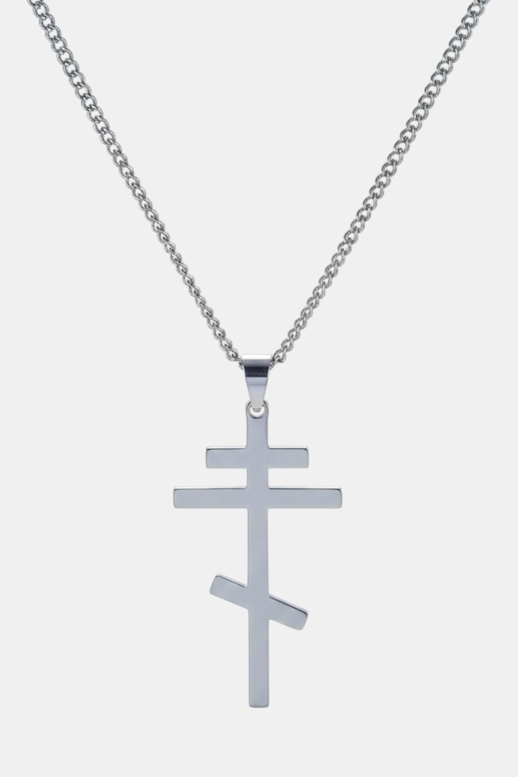 Colar Cruz Ortodoxa<br> Cruz Russa Prata