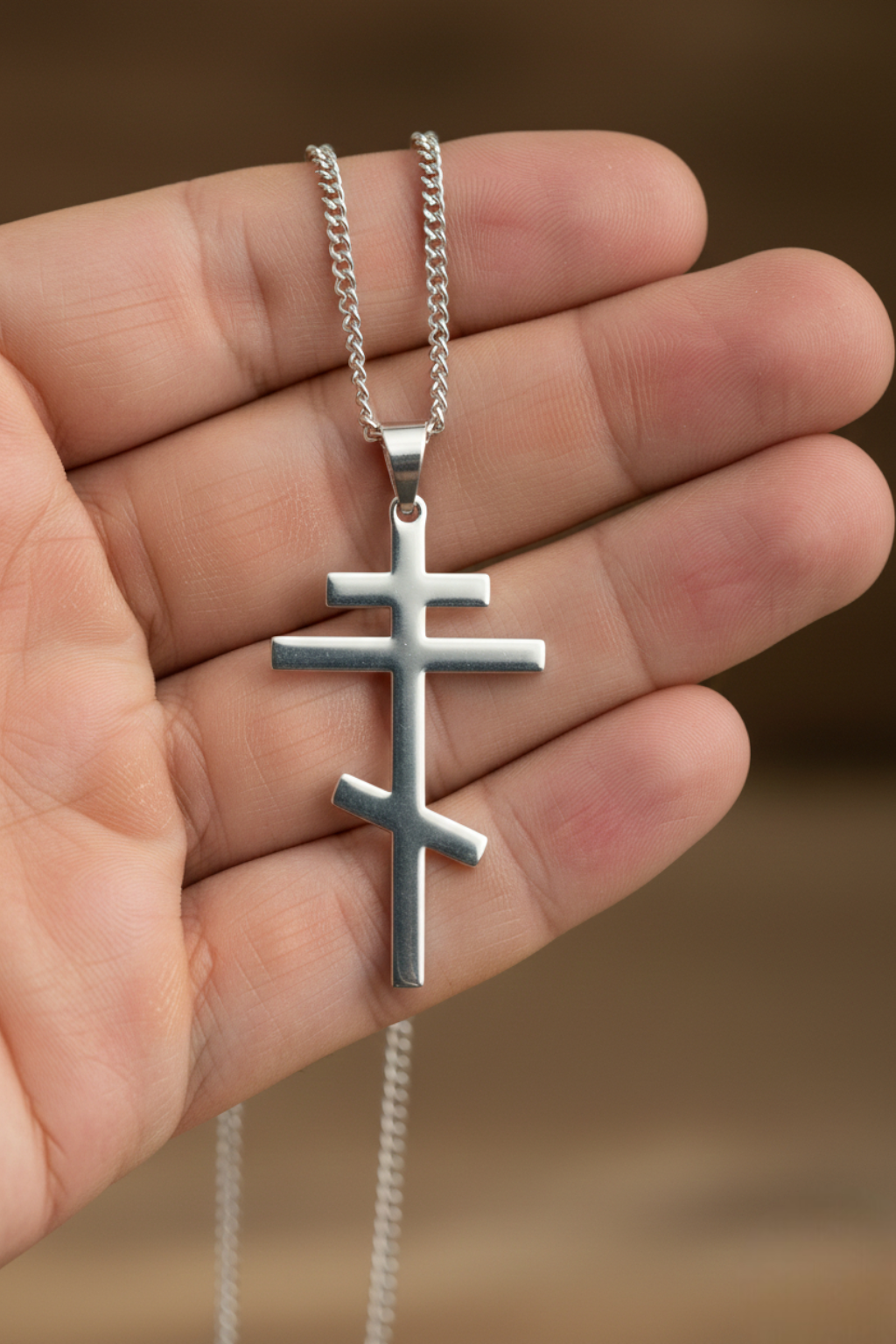 Collana con croce ortodossa<br> Croce russa d'argento