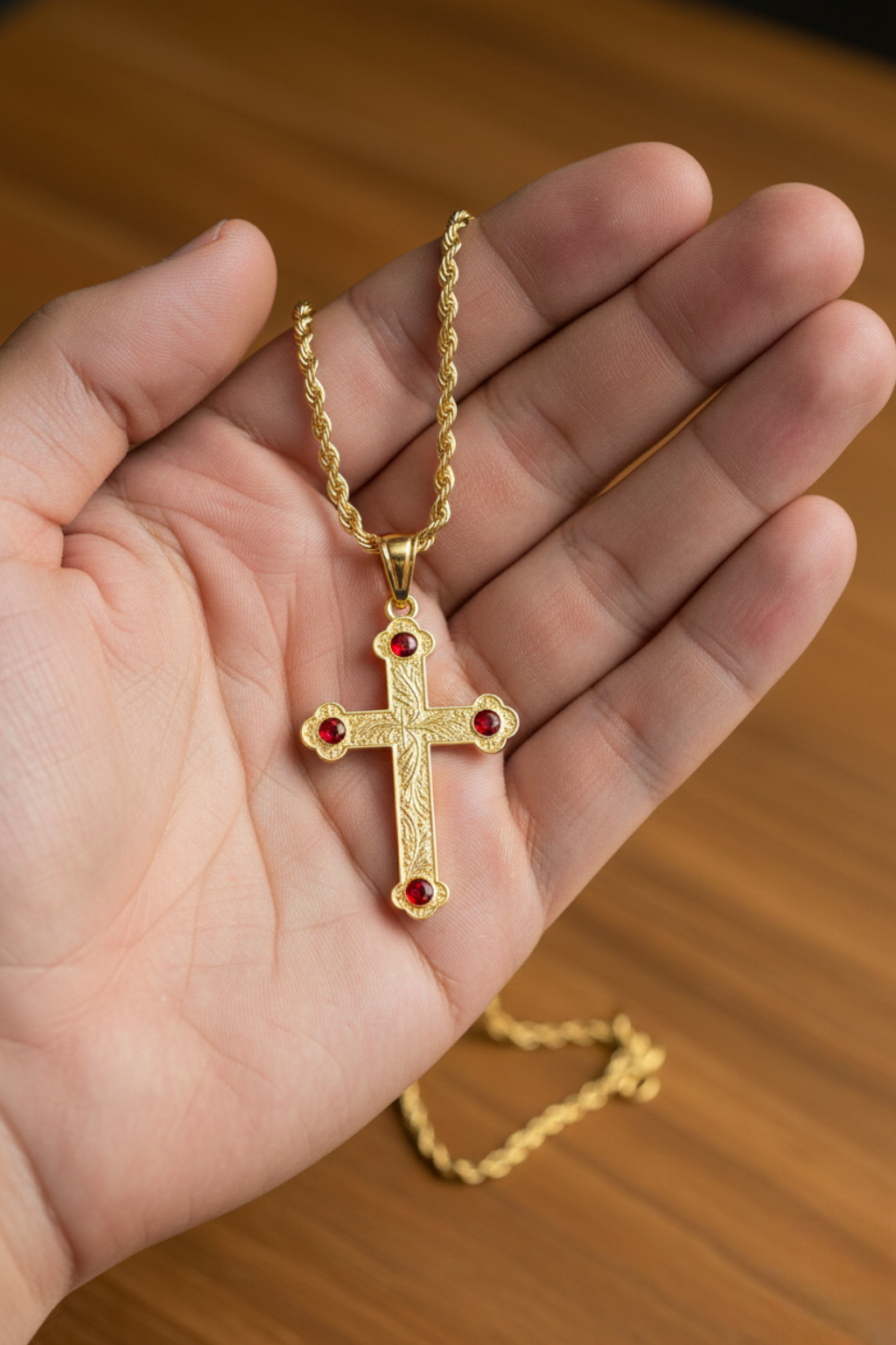 Collar Cruz Ortodoxa<br> Circonio Rojo