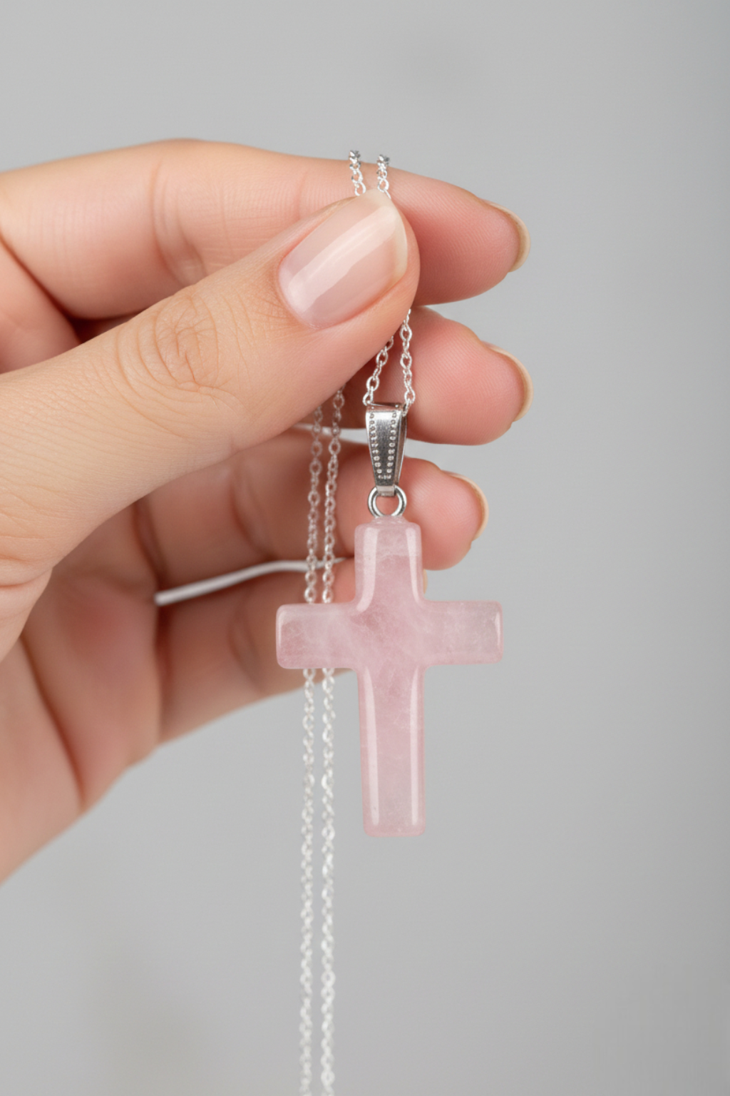 Collar Cruz<br>Cuarzo Rosa