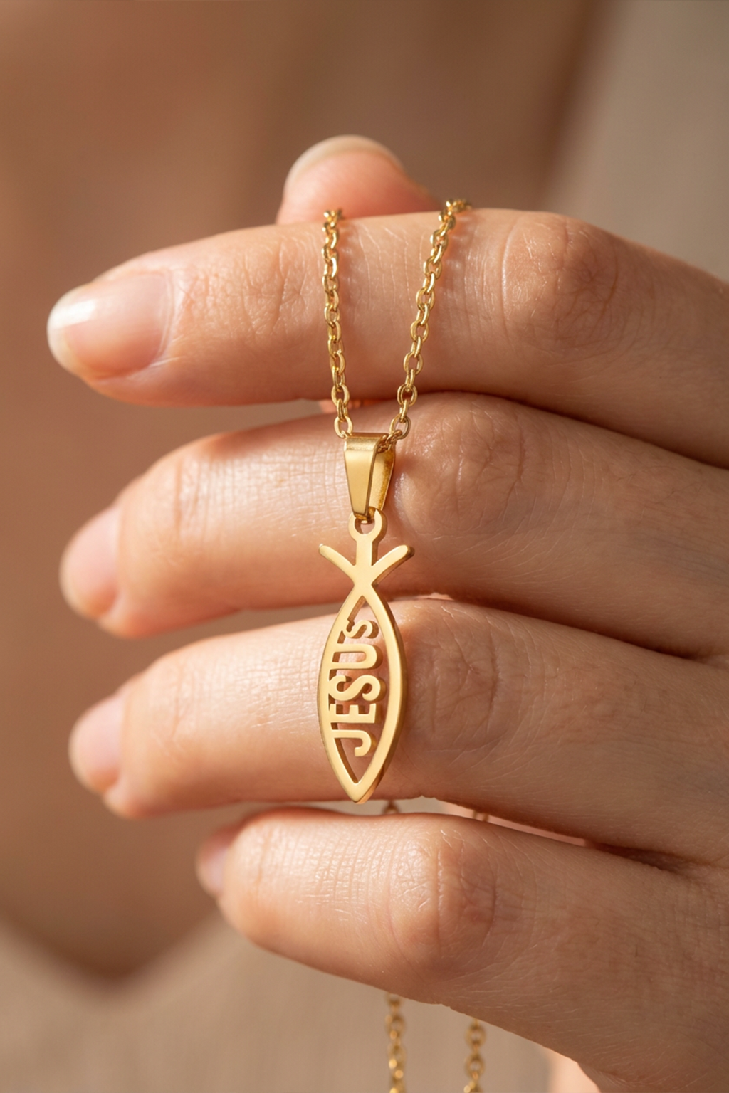 Collier Ichthys Symbole Religieux Or