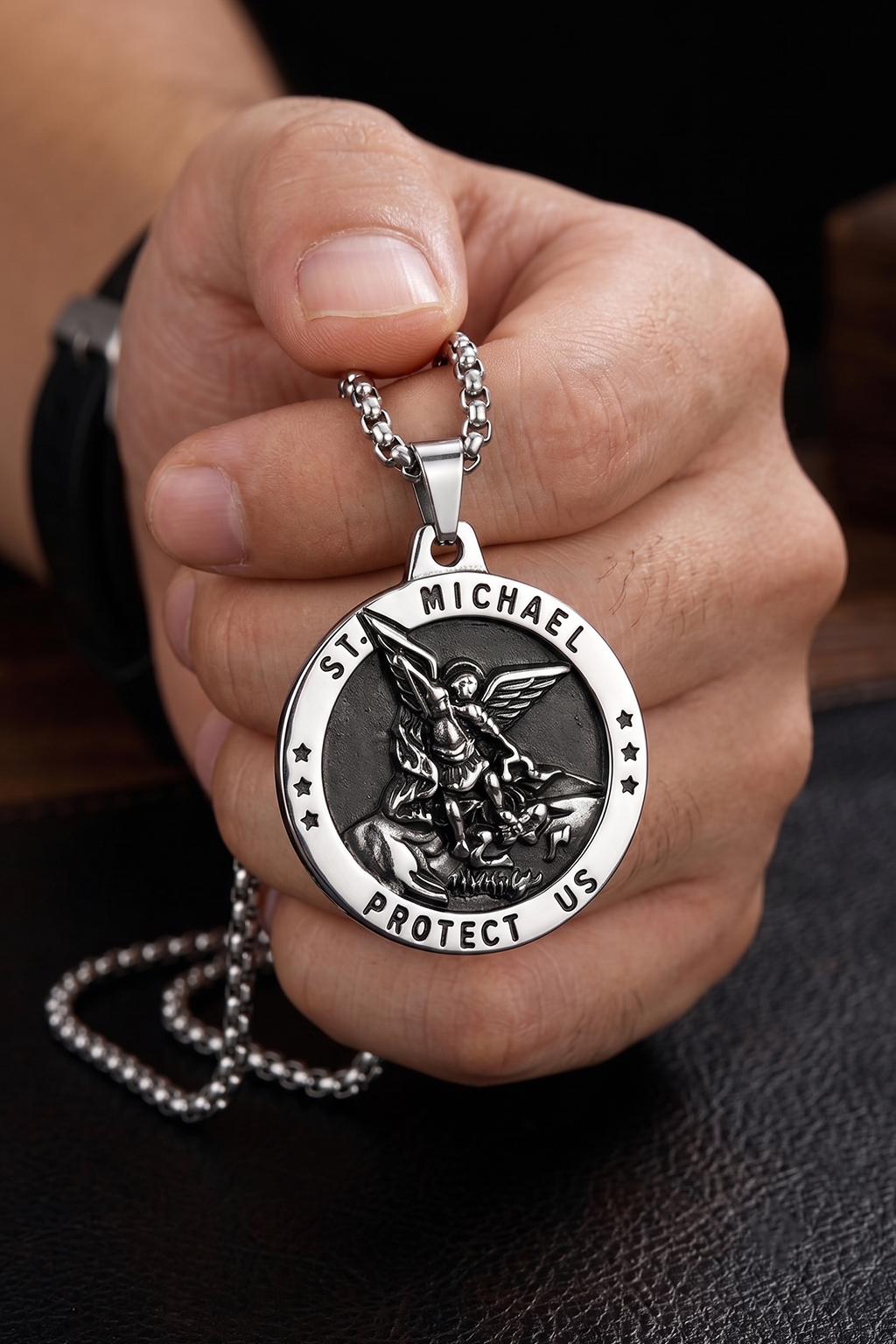 Collier ST MICHEL ARCHANGE - Couleur Argent - Boutique Chretienne