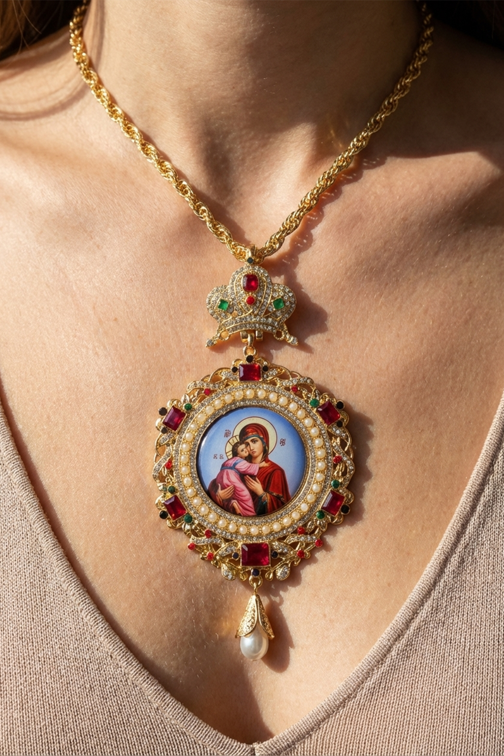 Croix Orthodoxe Vierge Marie Et L'Enfant