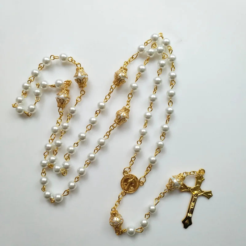 Collier Chapelet Croix Perles - Boutique Chretienne