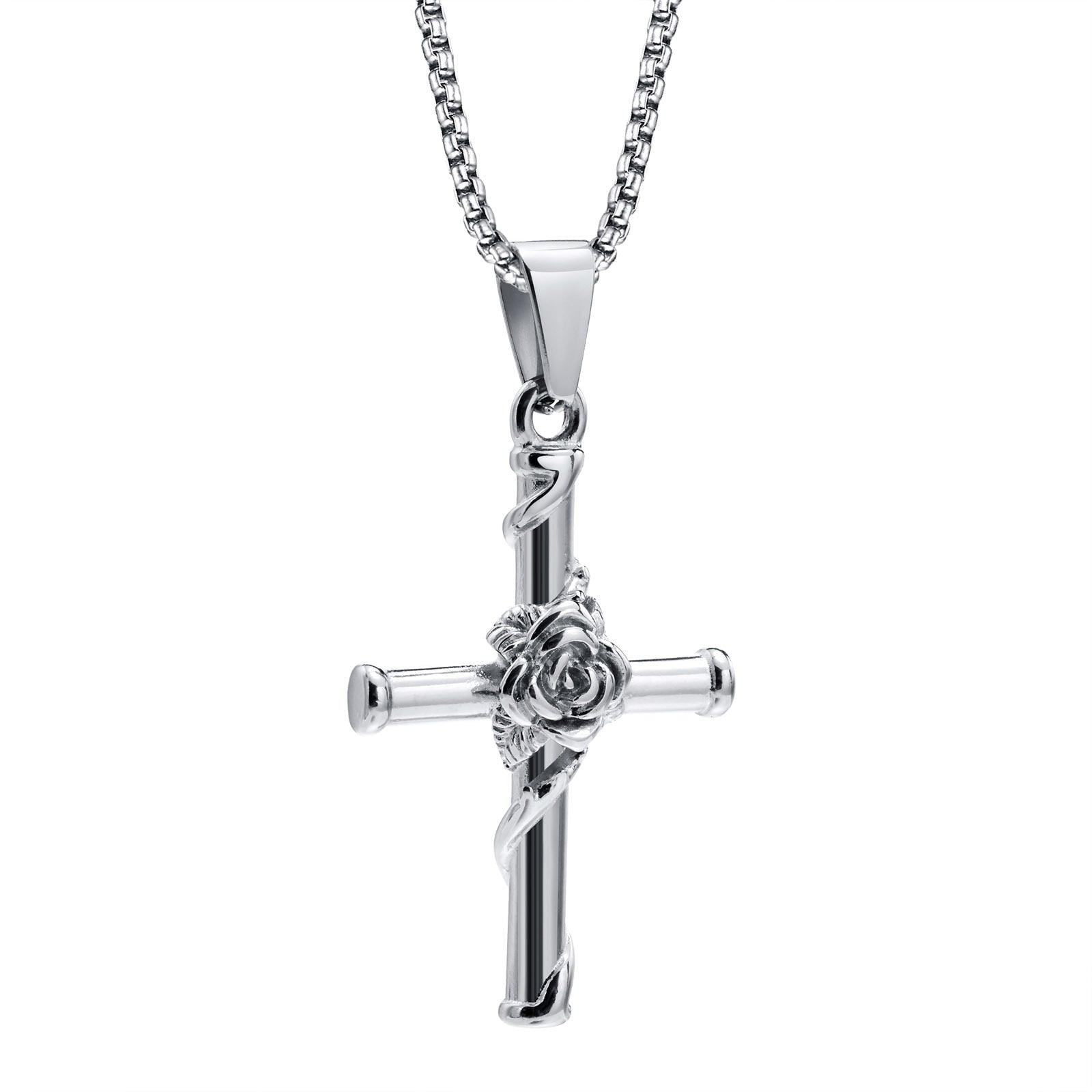 Pendentif Croix Fleur Rose-Boutique Chrétienne