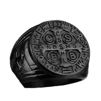 Bague Médaille<br> Saint Benoit Noir Mat-Boutique Chrétienne