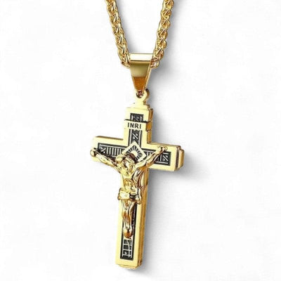 Collier Jésus<br> Crucifix Inri Doré-Boutique Chrétienne