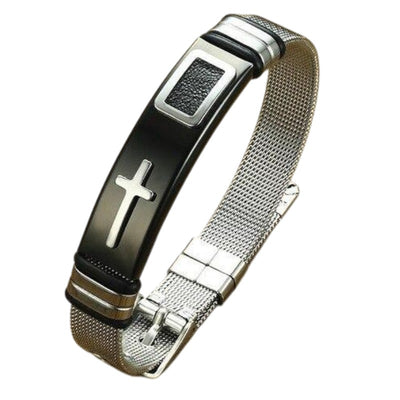 Bracelet Manchette<br> Gourmette Noir Argent-Boutique Chrétienne