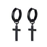 Boucles d'oreilles croix anneau mixte Emmanuel(le) Noir