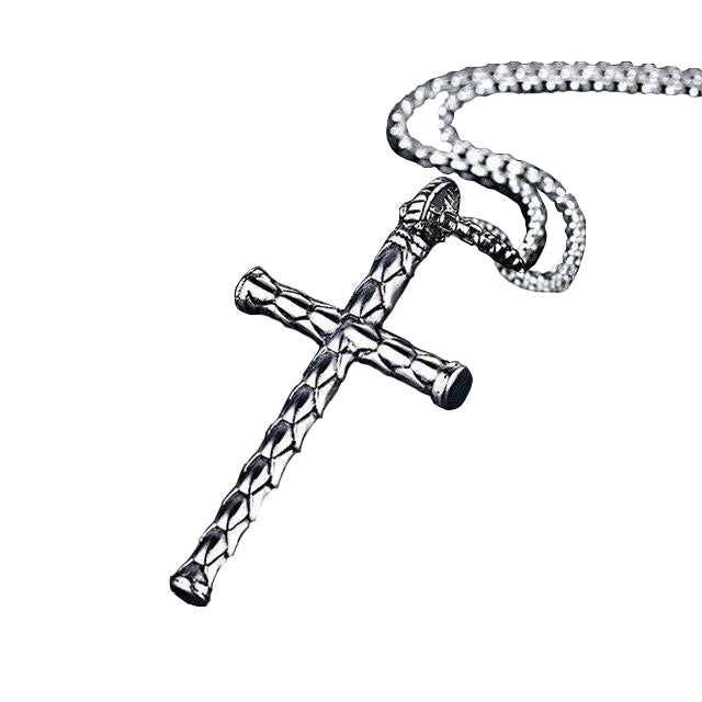 Collier Croix Homme<br> Croix Rustique Or Blanc-Boutique Chrétienne