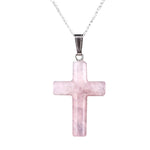 collier croix quartz rose
