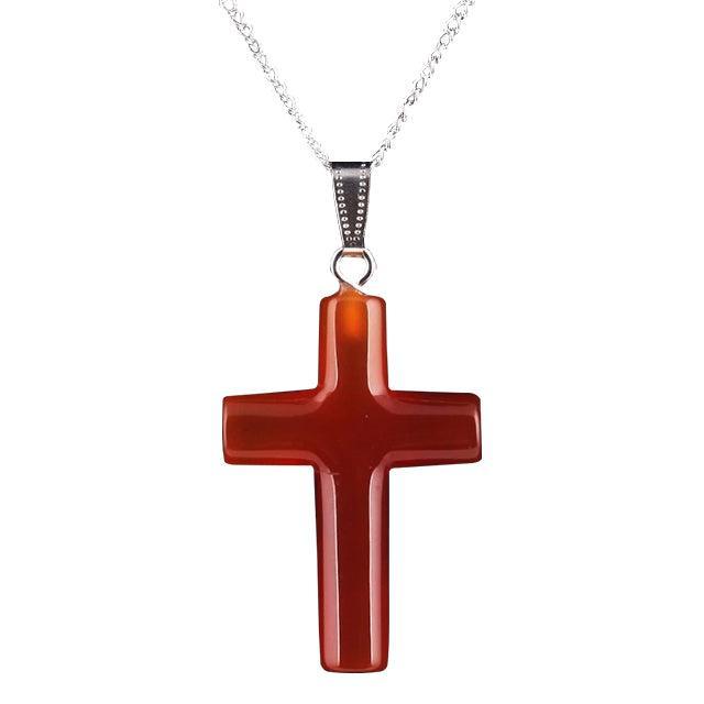 Collier Croix<br>Quartz Rose-Boutique Chrétienne
