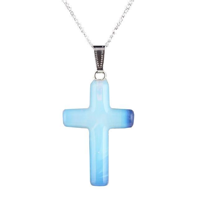 Collier Croix<br>Quartz Rose-Boutique Chrétienne
