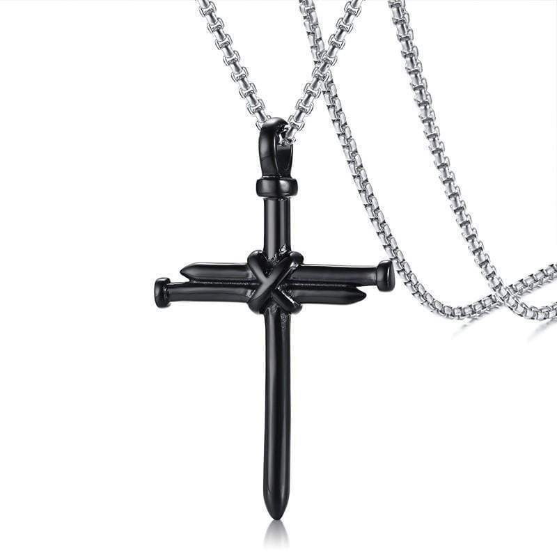 Collier Croix Homme<br> Clous Noir-Boutique Chrétienne