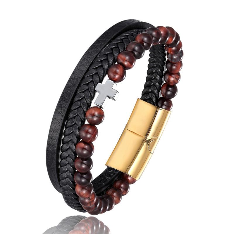 Bracelet Religieux </br>Cuir et Perles Marrons-Boutique Chrétienne