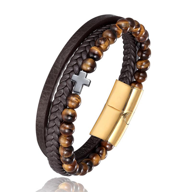 Bracelet Religieux </br>Cuir et Perles Marrons-Boutique Chrétienne