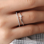 Double Bague Croix<br> Argent et Zirconium