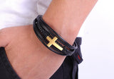 <transcy>Leather and Metal Bracelet</br> Christian cross</transcy>