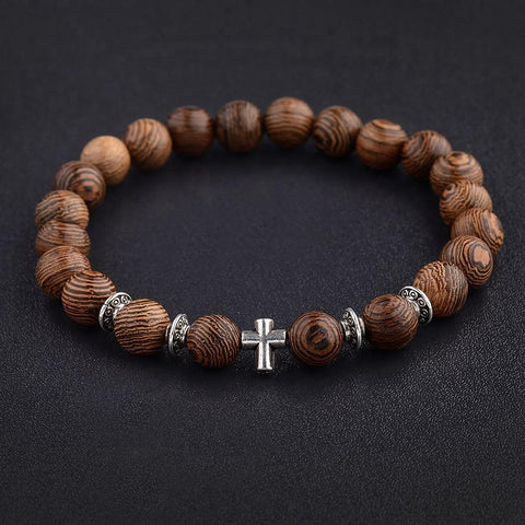 <transcy>Wood Beads Bracelet</br> Christian cross</transcy>
