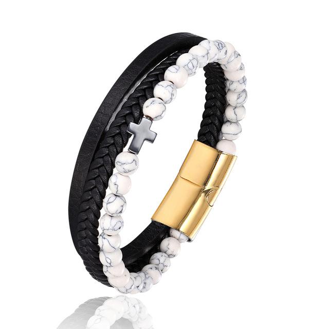 Bracelet Religieux </br>Cuir et Perles Marrons-Boutique Chrétienne