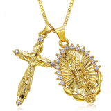 Collier Croix Medaille<br> Sainte Mère & Jésus