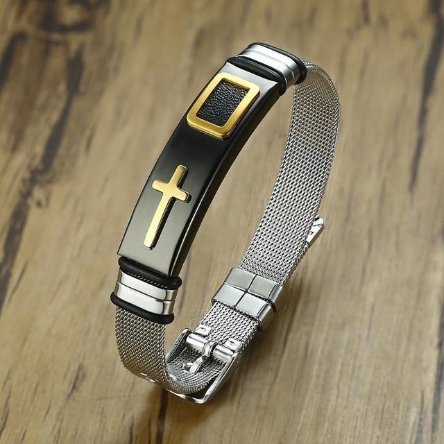 Bracelet Manchette<br> Gourmette Noir Or-Boutique Chrétienne