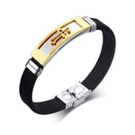 Bracelet Croix Homme<br> Cuir Tressé Croix Dorée