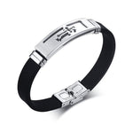 Bracelet Croix Homme<br> Cuir Tressé Croix Argentée