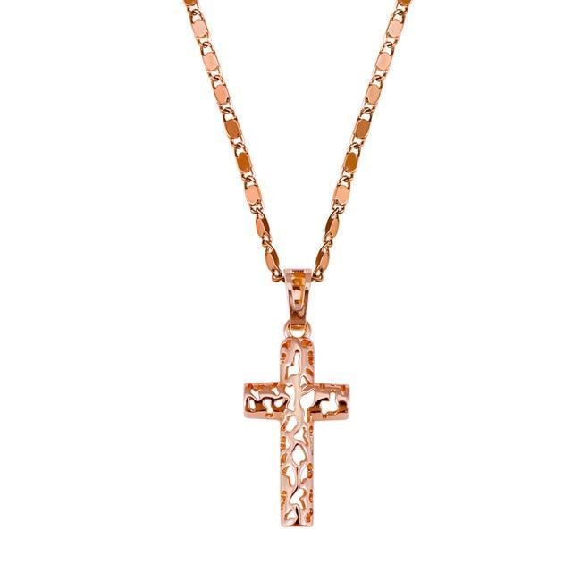 Collier Croix Homme </br> Croix Or Rose Creuse-Boutique Chrétienne