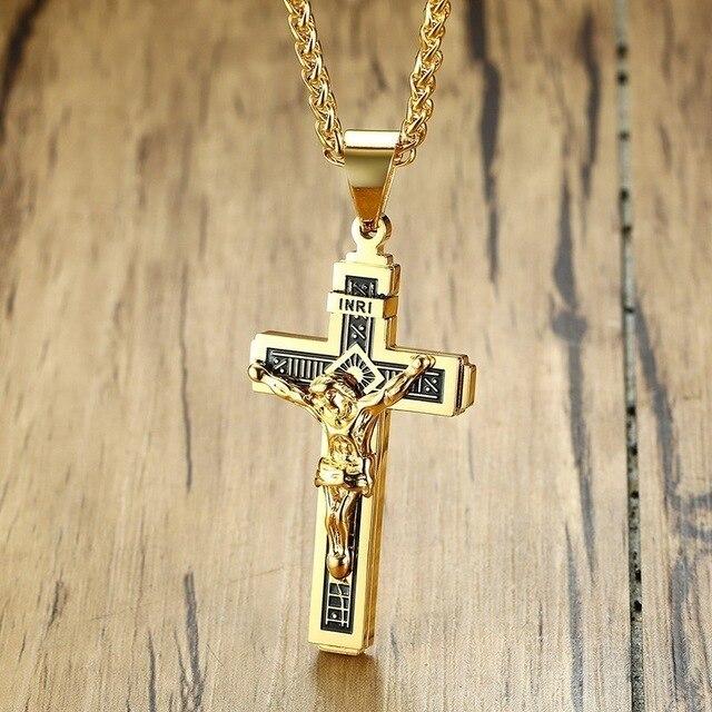 Collier Jésus<br> Crucifix Inri Doré-Boutique Chrétienne