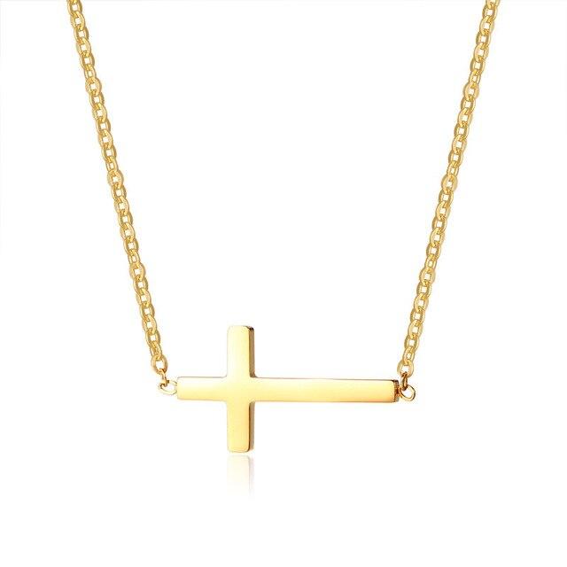 Collier Croix Femme<br> Croix Latérale Or-Boutique Chrétienne