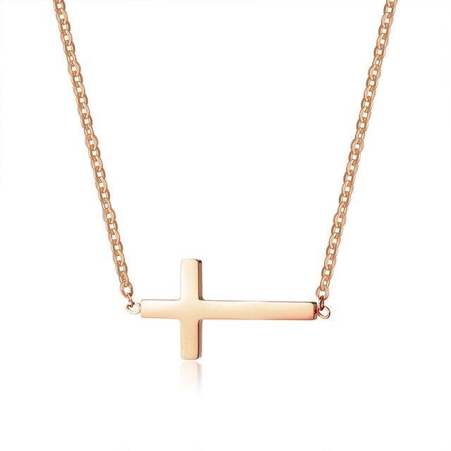 Collier Croix Femme<br> Croix Latérale Or Rose-Boutique Chrétienne