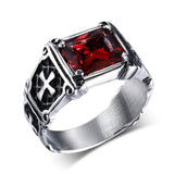 Chevaliere Croix<br> Zircon Rouge