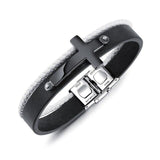 Bracelet Cordon Homme<br> Cuir et Croix en Noir