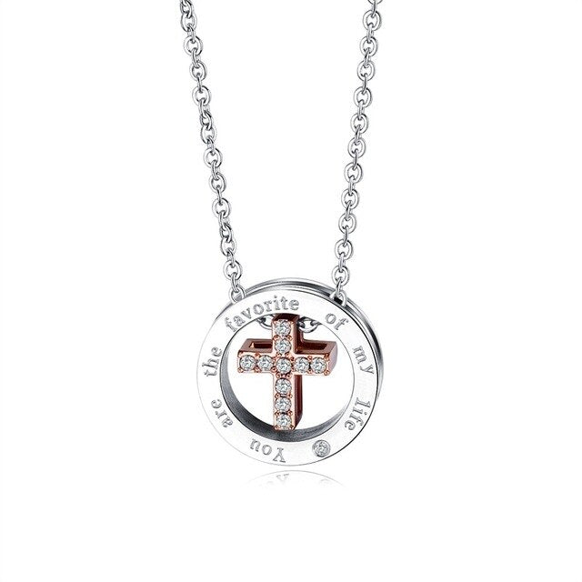 Collier Croix Femme<br> Zircon Cubique Or Rose-Boutique Chrétienne