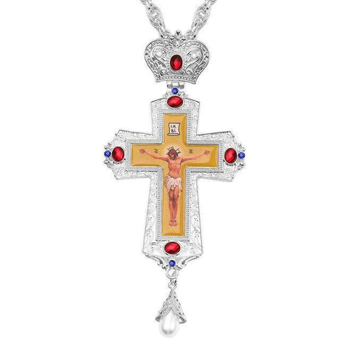 Croix Orthodoxe<br> Jésus Crucifié Perle Blanche