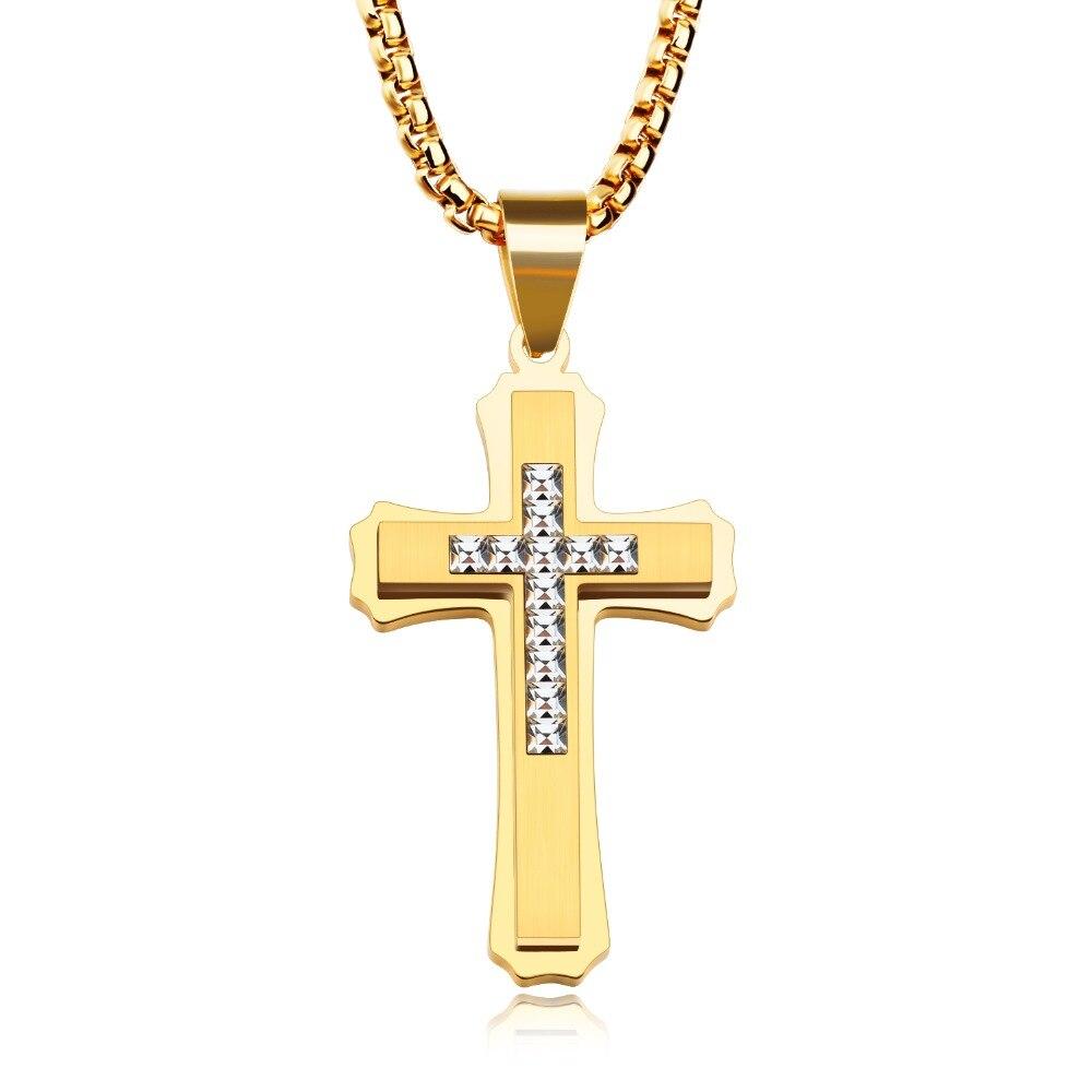 Collier croix homme<br> Croix Diamant Or-Boutique Chrétienne
