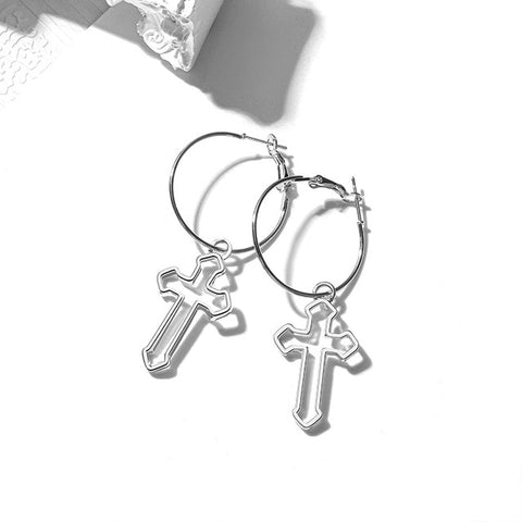boucle d'oreiille créole croix 