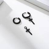 Boucles d'oreilles croix anneau mixte Emmanuel(le) Noir