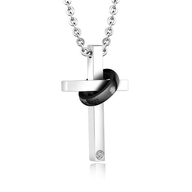 Collier Croix Homme<br> Anneau Noir-Boutique Chrétienne